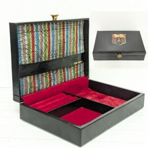 MCM Men's Lord Buxton Jewelry Watch Box Valet Black Crest Brass Knob Velvet